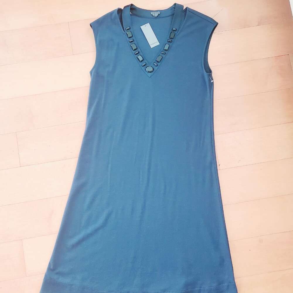 Navy Blue Wool Embellished Dress